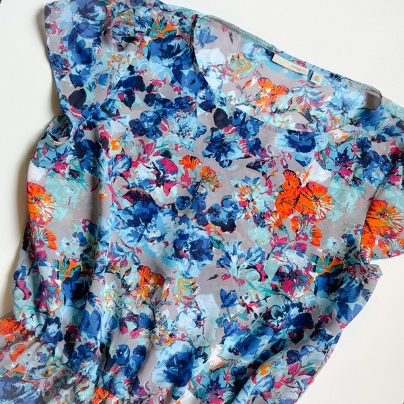 Halogen floral short sleeve flounce/ ruffle/ peplum top ❤️ - Picture 3 of 6